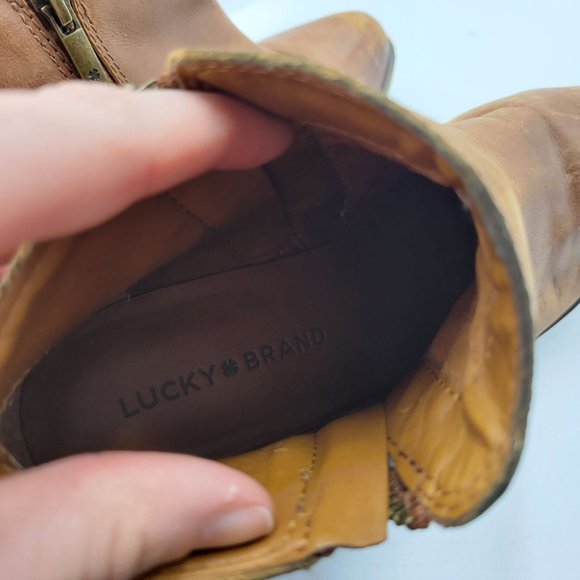 Lucky Brand Booties Womens 6.5 Suede Leather Ankle Boots Brown Distressed - Picture 9 of 11